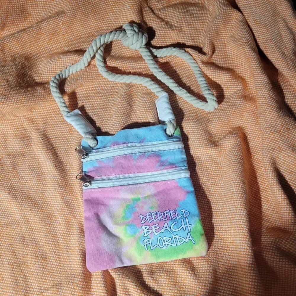 Deerfield Beach Florida Tie Dye Double Zip Rope Purse NWOT